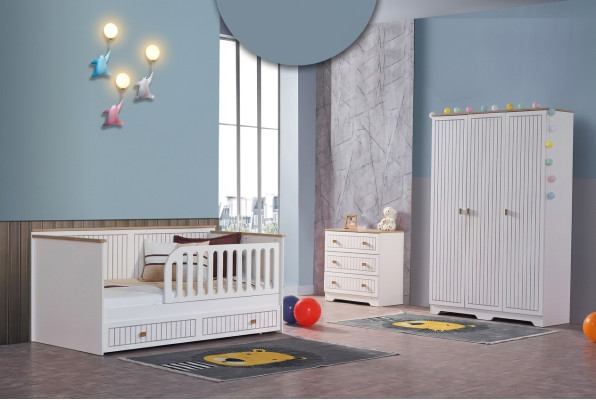 Kinderkamer tienerkamer wit bed commode kledingkast 3-delig