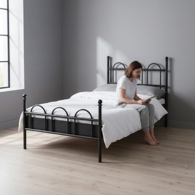 Zwart metalen bed Klassiek bedframe Tienerkamer Zwart
