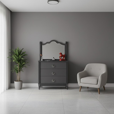 Ladekast met moderne zwarte spiegel met lades, ladekast voor slaapkamer