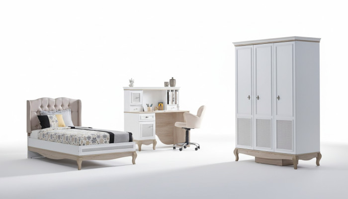 Kinderkamer Bed + Bureau + Kledingkast 3-delig