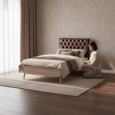 Bed Loft Hout Chesterfield 100x200cm Bedframe Gestoffeerd Hoofdbord