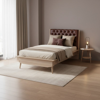 Bed Loft Hout Chesterfield 100x200cm Bedframe Gestoffeerd Hoofdbord