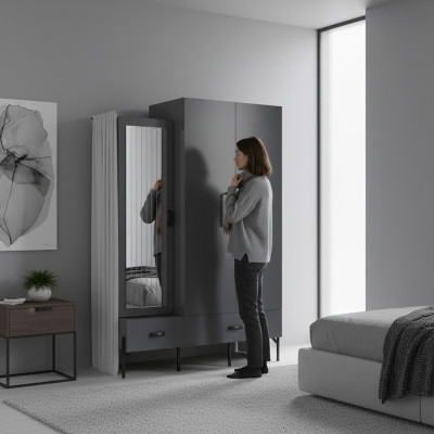 Kledingkast Grijs Garderobe Kasten Slaapkamer Hout Meubels Inrichting 134cm