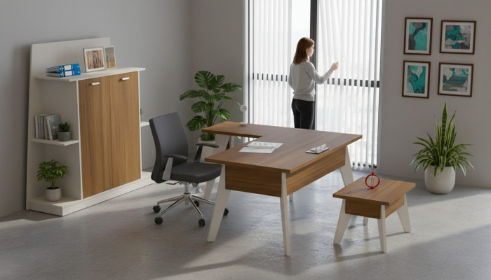 Hoekbureau tafel archiefkast salontafel kast meubels kantoor 3-delige.