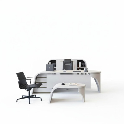 Wit kantoor set Chef bureau Ovaal salontafel Archiefkast Plank 3-delig.