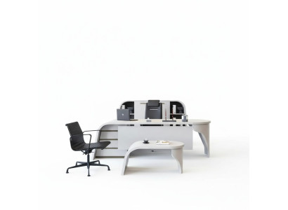 Wit kantoor set Chef bureau Ovaal salontafel Archiefkast Plank 3-delig.