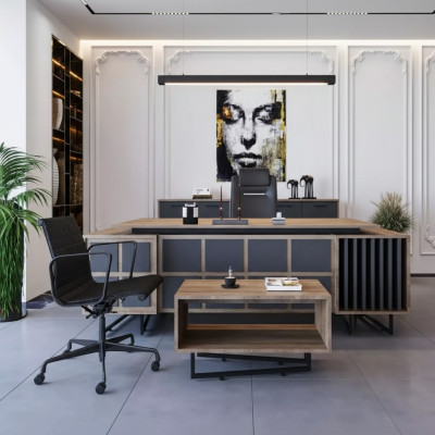 Modern design meubelset voor een directiekantoor bestaande uit 3 elementen.