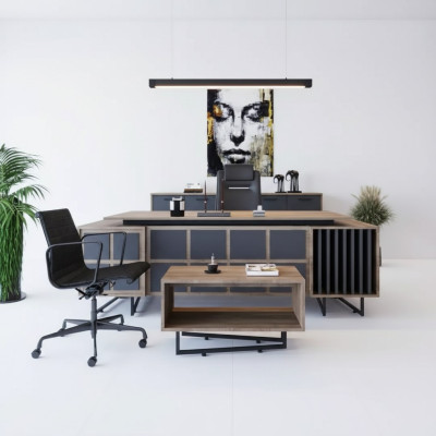 Modern design meubelset voor een directiekantoor bestaande uit 3 elementen.