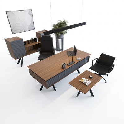 Hoogwaardige, elegante kantoorset in moderne stijl van stevig hout.