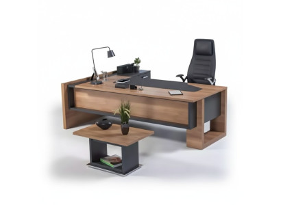 Kantoor hoekbureau meubilair bureau inrichting houten bureau directeursbureau