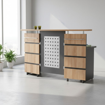 Moderne ontvangsbalie met ladenkast van grijs hout Nieuw kantoormeubilair