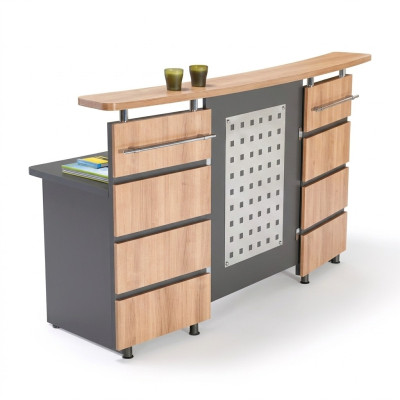 Moderne ontvangsbalie met ladenkast van grijs hout Nieuw kantoormeubilair
