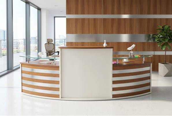 Esthetische en comfortabele receptiebalie in klassiek design.