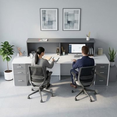 Luxe receptiebalie in moderne stijl gemaakt van hoogwaardige materialen.