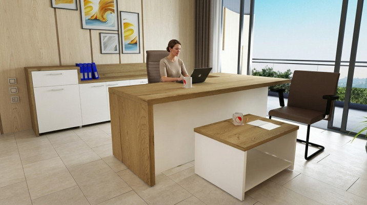 Kantoor Modern set Hoekbureau Bruine salontafel Drievoudige archiefkast
