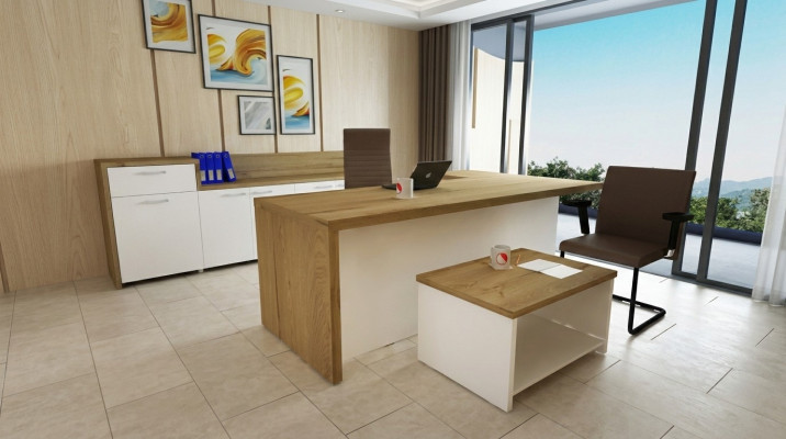 Kantoor Modern set Hoekbureau Bruine salontafel Drievoudige archiefkast