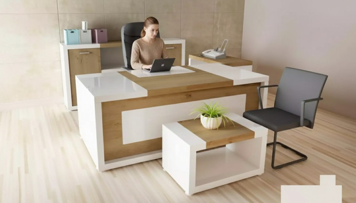 Hoekbureau bureau bureau salontafel archiefkast kantoormeubilair 3-delig.