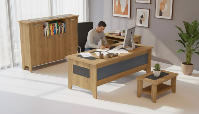 Hoogwaardige, elegante kantoorset in moderne stijl van stevig hout.
