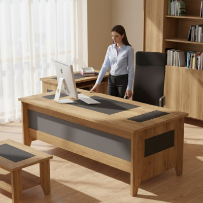 Moderne bruine bureau Luxe uitschuifbare meubels Hout kantoor Nieuw