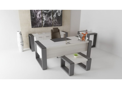 Grijze kantoorinrichting bureau archiefkast dressoir salontafel 3-delige set