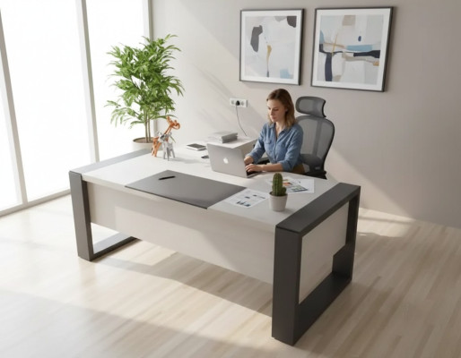 Moderne witte bureau ontwerper kantoormeubels houten tafel thuiskantoor