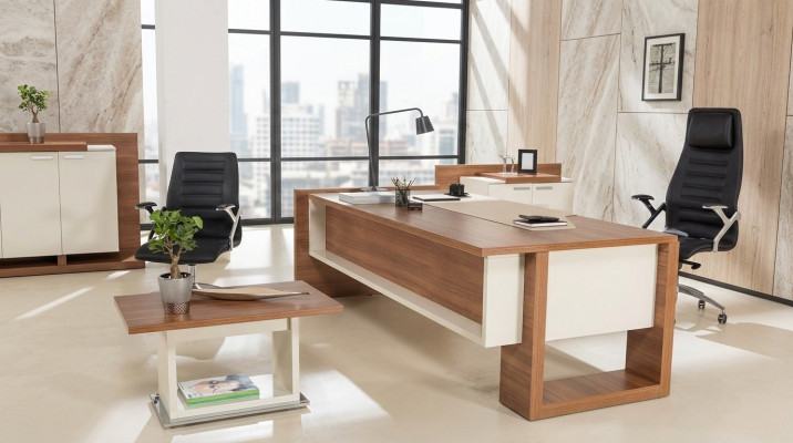 Chef Tafel Bureau Bruin Kantoor Tafels Set Kantoor Inrichting 3-dlg Compleet