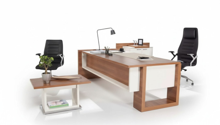 Chef Tafel Bureau Bruin Kantoor Tafels Set Kantoor Inrichting 3-dlg Compleet