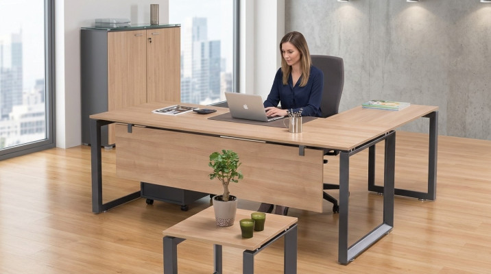 Exclusief hoekbureau kantoormeubels bruin hoektafel thuiskantoor nieuw
