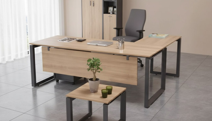 Exclusief hoekbureau kantoormeubels bruin hoektafel thuiskantoor nieuw