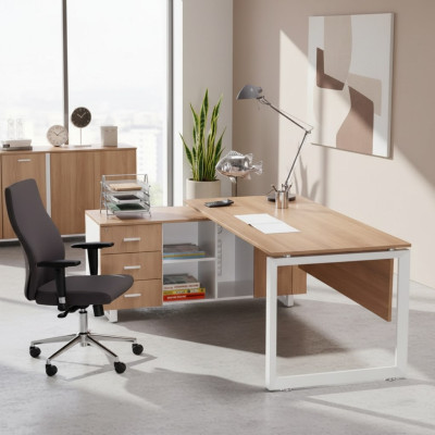 Hoektafel van hout bruin Exclusief moderne kantoormeubelen in studeerkamer