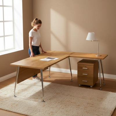 Klassieke kantoormeubels Ontwerper Hoekbureau Werktafel Houten meubels