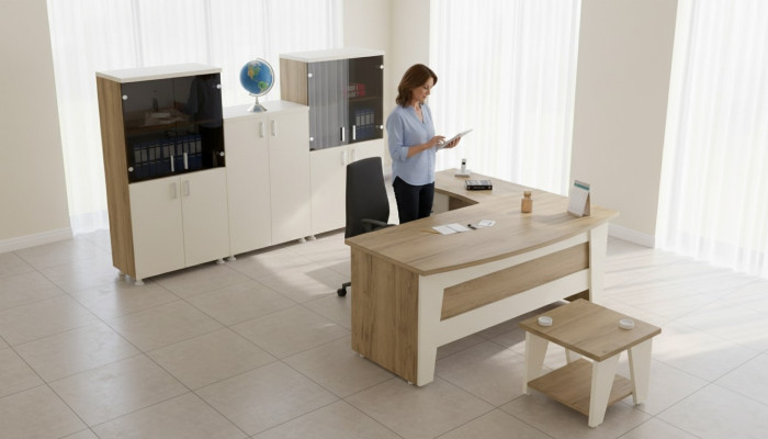 Kantoormeubilair Hoekbureau Bureau Salontafel 3x Archiefkasten 6-delig
