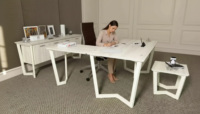 Schrijftafel kantoorkast hoekbureau kantoorset archiefkast 3-delig.