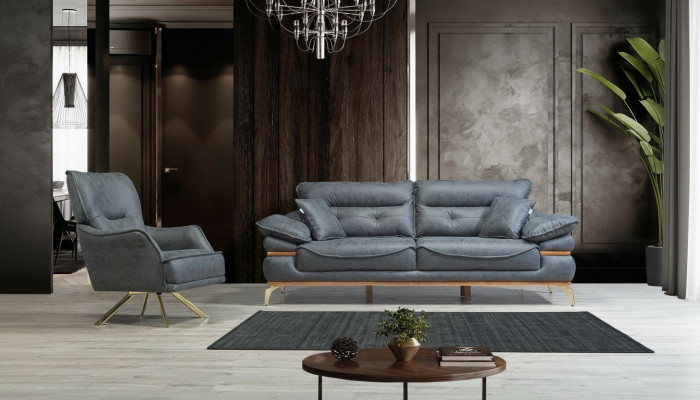 Modern design grijze woonkamer met 3-zitsbank en nieuwe fauteuil