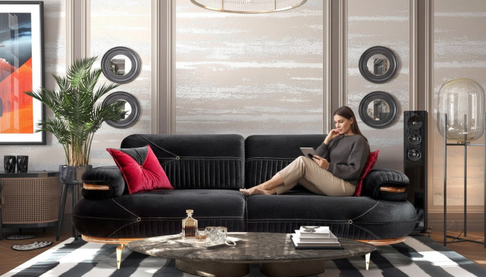Exclusieve 3-zitsbank modern nieuw textieldesign woonkamer