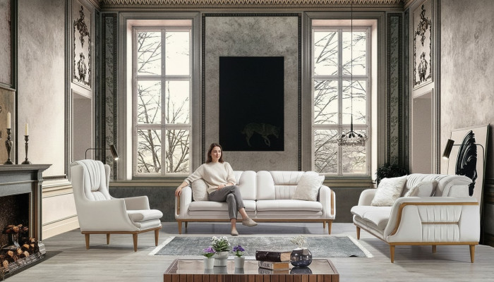 Modern wit luxe bankstel voor woonkamer en 1-zits fauteuil