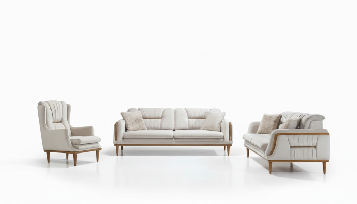 Modern wit luxe bankstel voor woonkamer en 1-zits fauteuil