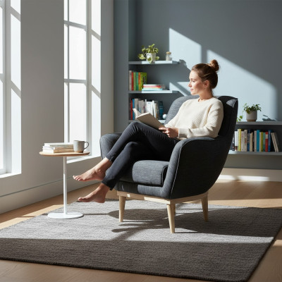 Grijze exclusieve textiel fauteuil gestoffeerde meubels eenpersoons woonkamer