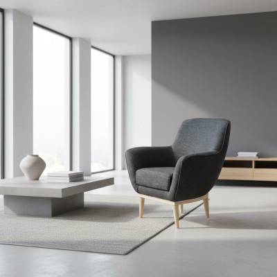 Grijze exclusieve textiel fauteuil gestoffeerde meubels eenpersoons woonkamer