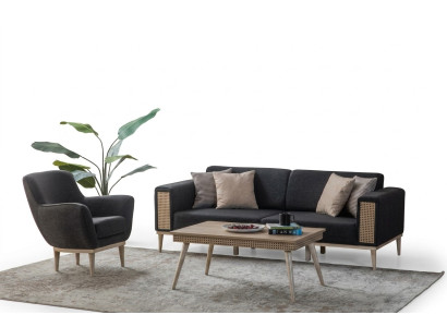 Grijze woonkamerset luxe driezits gestoffeerde fauteuil stijl textiel meubels