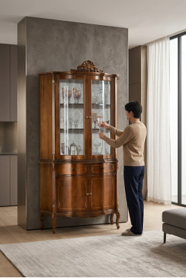 Houten vitrine Luxe vitrinekast Klassiek design Meubilair bruin