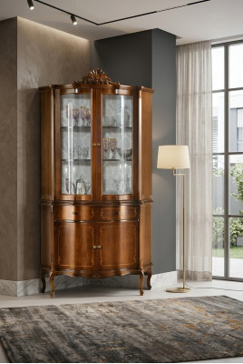 Houten vitrine Luxe vitrinekast Klassiek design Meubilair bruin