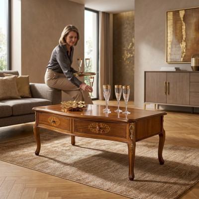 Klassieke bruine houten salontafel luxe design lade tafel nieuw