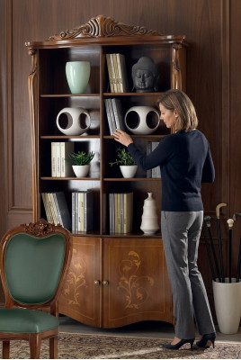 Woonkamer boekenkast Klassieke bruine meubelen Houten planken
