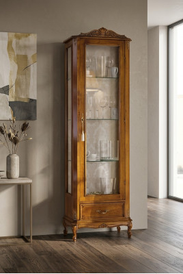 klassieke bruine kast met laden, glazen designerhout nieuw