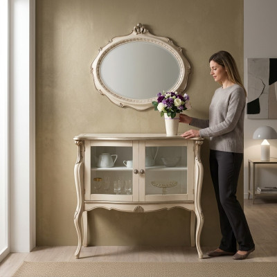 Klassieke glazen vitrine luxe opbergtafel woonkamer meubels hout