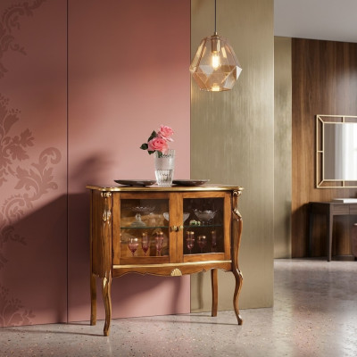 Klassieke glazen vitrine luxe opbergtafel woonkamer meubels hout