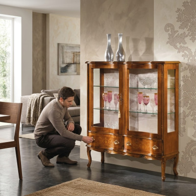 Glas Luxe Bruin Houten Vitrine Exclusieve Woonkamer Meubels Nieuw