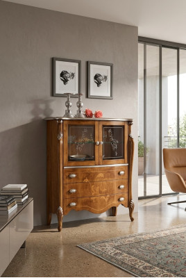 Exclusieve bruine houten kast met laden nieuw in de woonkamer