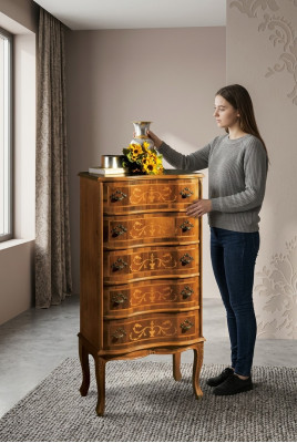 Klassieke hoge ladekast Bruin Opbergmeubels Woonkamer Ontwerp